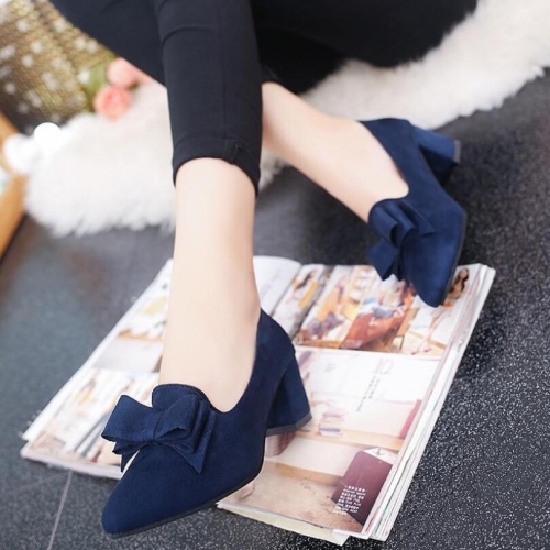 

Women Shoes Pointed Bow High Heels, Size:38(Blue)