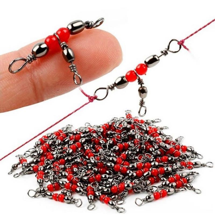 

100 PCS Tripod Red Bead Swivel 8-shaped Connector Fishing Accessories