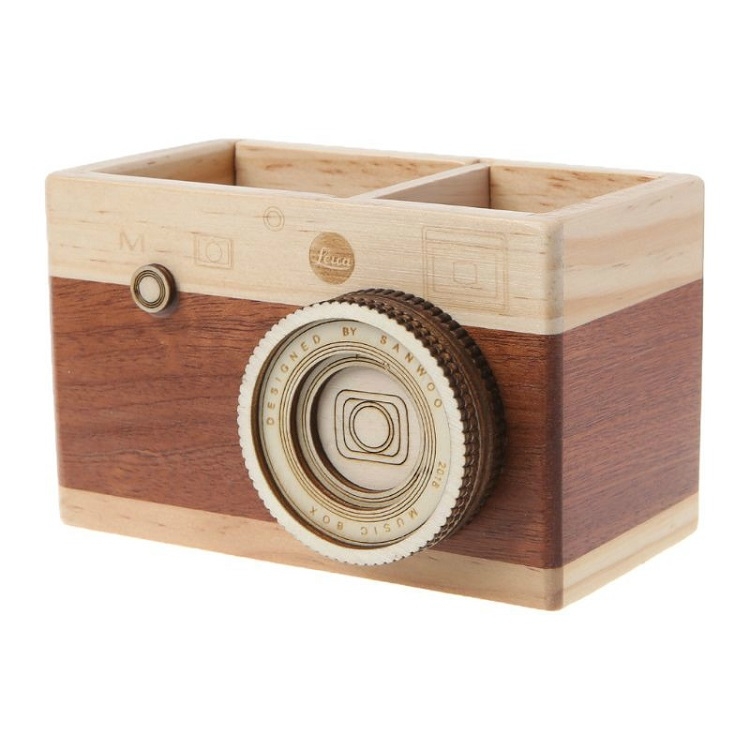 

Camera Model Wooden Pen Holder Decoration, Specifications:Double Pen Holder