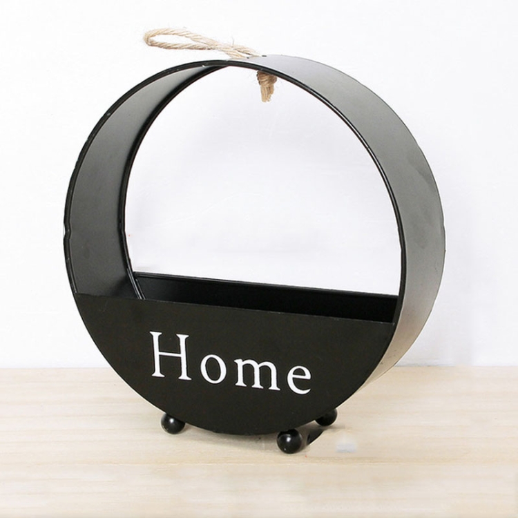 

Living Room Wall Decoration Creative Iron Simple Round Storage Flower Basket Wall Hanging(Black)