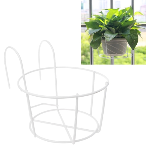 

Balcony Fence Round Metal Flower Stand Wrought Iron Wall-mounted Flower Pot Stand, Size:M(White)