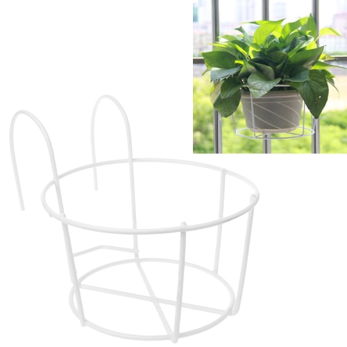 

Balcony Fence Round Metal Flower Stand Wrought Iron Wall-mounted Flower Pot Stand, Size:XXL(White)