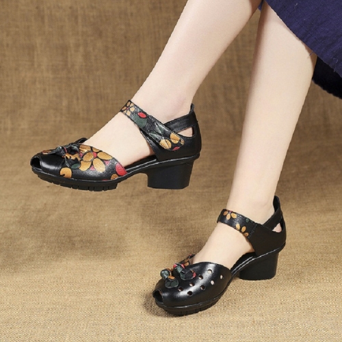 

Women Shoes Leather Square Dance Thick Heel Shoes, Size:36(Black)