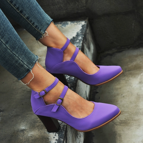 

Women Shoes Plus Size Double Buckle Heel Heels, Size:35(Purple)