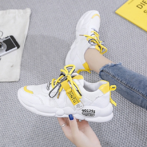 

Women Shoes Bright Color Breathable Mesh Sneakers, Size:38(White Yellow)