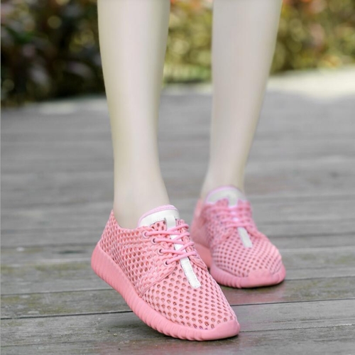 

Women Shoes Flat Bottom Breathable Mesh Deodorant Soft Sole Sneakers, Size:38(Pink)