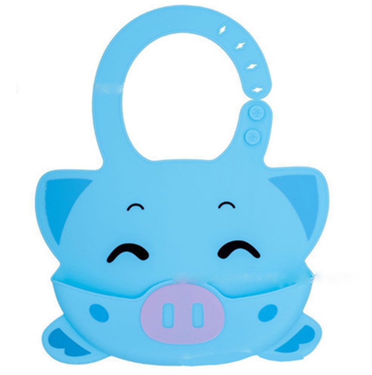 

Detachable Children Cartoon Bib Drool Food Bib Baby Eating Silicone Waterproof Bib(Silicone Sky Blue Piglet)