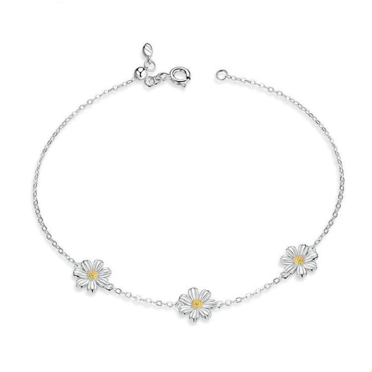 

S925 Sterling Silver Platinum Plated Bracelet Cute Daisy Bracelet