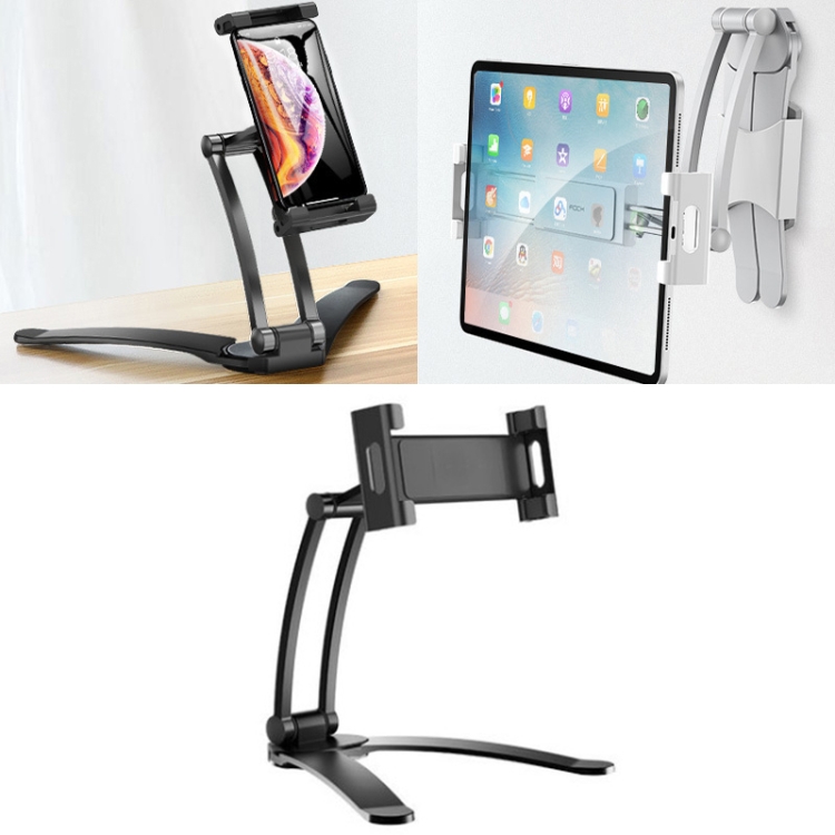 

Multifunctional Mobile Phone Tablet Wall Hanging Desktop Aluminum Alloy Holder with Wall Base(Black)