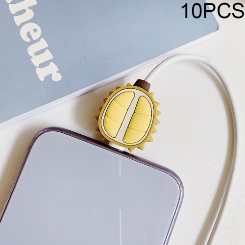 

10 PCS PVC Personalized Creative Data Cable Anti-break Protective Sleeve for Apple Data Cable(Yellow Durian)