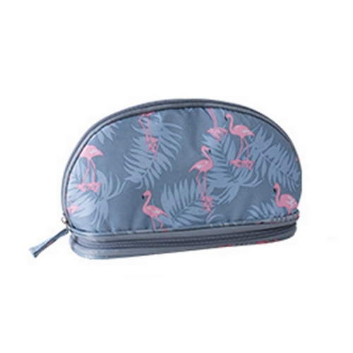 

Portable Double-layer Print Travel Half-moon Cosmetic Bag Nylon Women Toiletry Bag(Gray Flamingo)