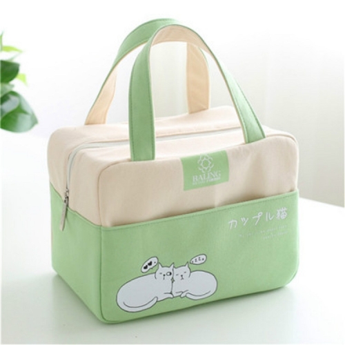 

Portable Aluminum Foil Lunch Box Bag Cartoon Thick Insulation Bag Canvas Lunch Bag(Green)