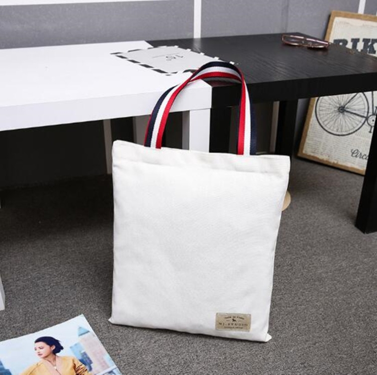 

Canvas Tote Bag Hand Bag Colorful Shoulder Strap Large Capacity Shopping Bag(White)