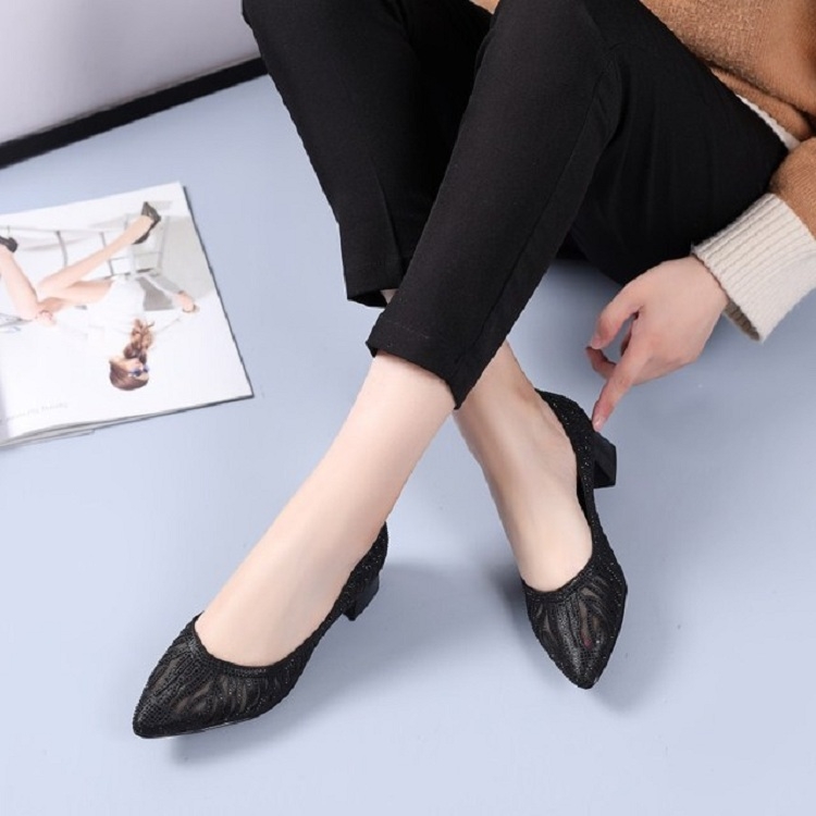 

Women Shoes Hollow Rhinestone Pumps, Size:37(Black)
