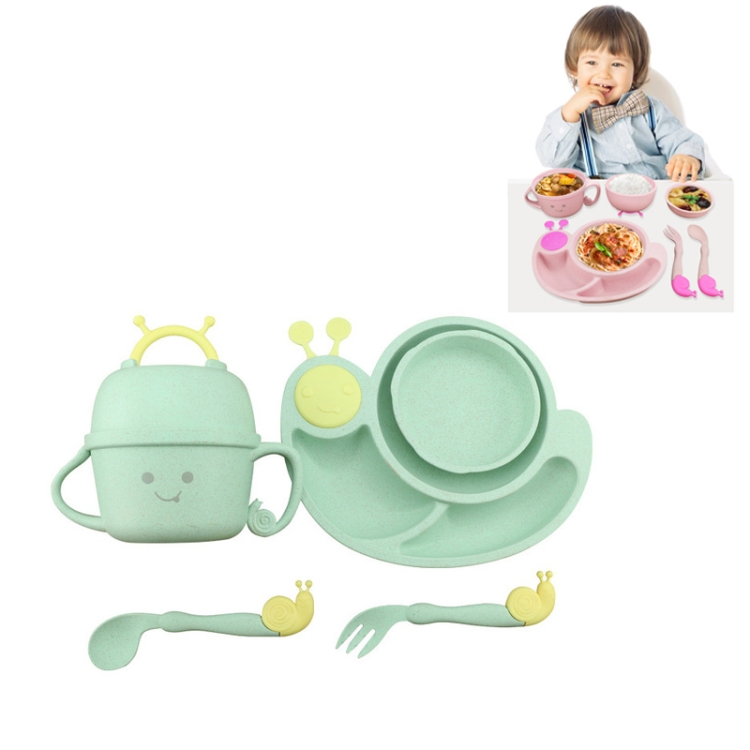 

Creative Anti-scald Children Tableware Baby Snail Compartment Spoon Cup Bowl(Green)