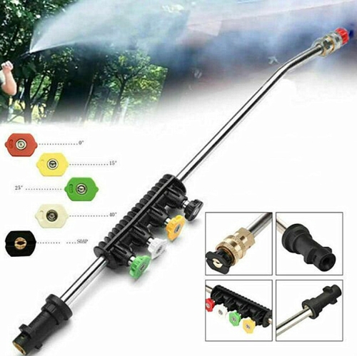 

High Pressure Car Wash Water Gun 1/4 Quick Plug Interface Fan Shaped Five Color Nozzle Stainless Steel Elbow Extension Rod