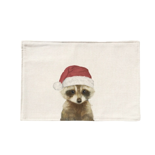 

2 PCS Flax Christmas Cartoon Animal Placemat Dining Table Potholder, Specification:Single Side(Raccoon)