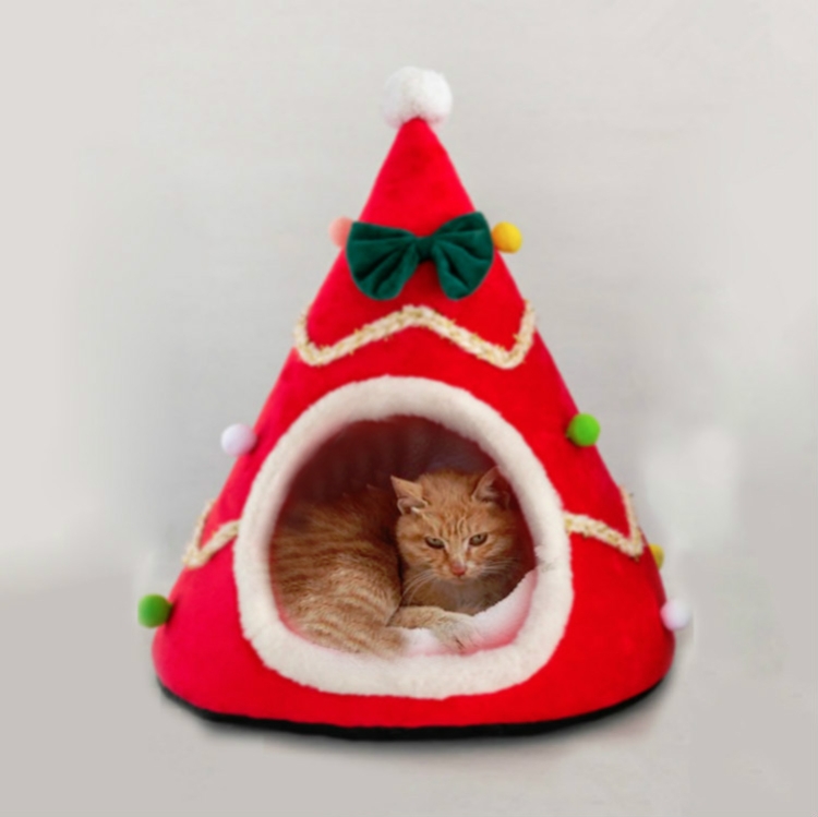 

Three-dimensional Sponge Christmas Hat Shaped Pet Bed Nest Warmth Supplies, Size:Small 38x45cm(Red)