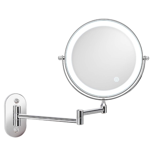 

8 Inch Wall-Mounted Double-Sided Makeup Mirror LED Three-Tone Light Bathroom Mirror, Colour:USB Charging Silver(Five Times Magnification)