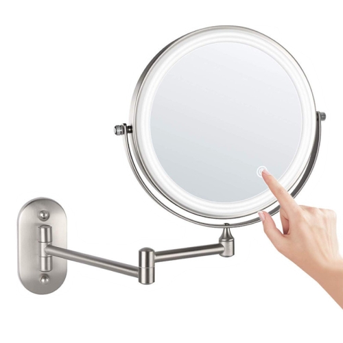 

8 Inch Wall-Mounted Double-Sided Makeup Mirror LED Three-Tone Light Bathroom Mirror, Colour:Battery Models Matte Nickel Color(Five Times Magnification)