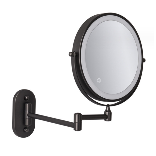 

8 Inch Wall-Mounted Double-Sided Makeup Mirror LED Three-Tone Light Bathroom Mirror, Colour:Battery Models Black(Five Times Magnification)