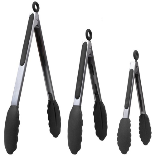 

3 in 1 Stainless Steel Bread Barbecue Food Clip Silicone Baking Tools Set (Black)