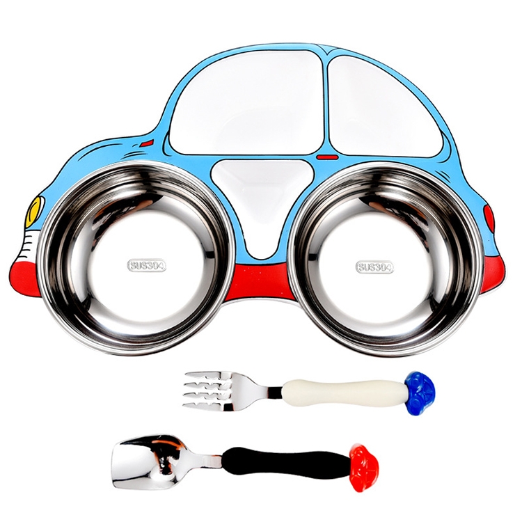 

304 Stainless Steel Children Car Dinner Plate, Style:Blue