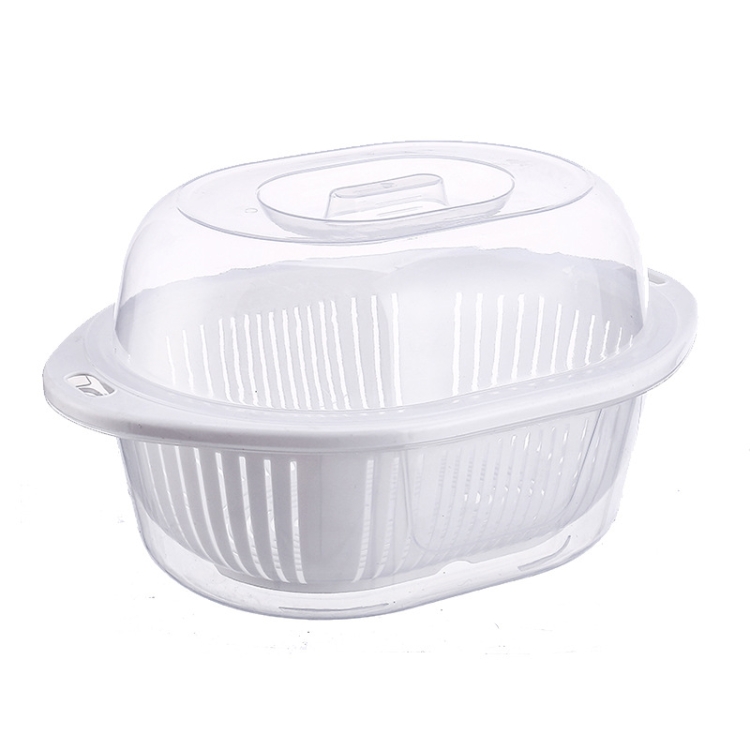 

Kitchen Double-layer Plastic Household Creative Fruit Vegetable Drain Basket with Transparent Lid, Size:L(White)