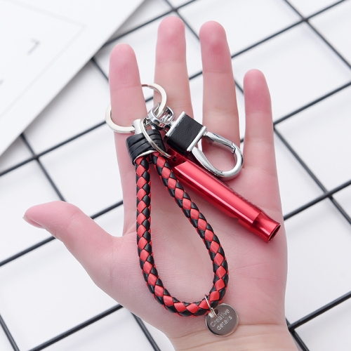 

6 PCS Multifunctional Whistle Keychain Men Keyring Pendant With Rope & Buckle(Black Red Rope Button+Red Whistle)