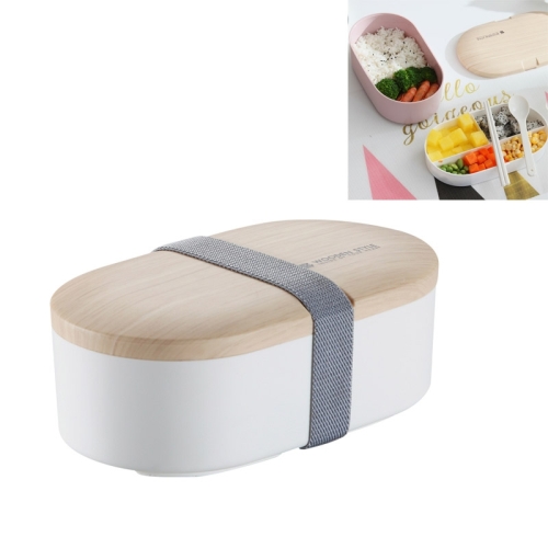 

Oval Simple Lunch Box Wooden Sushi Sealed Leak-proof Lunch Box with Cutlery(White)