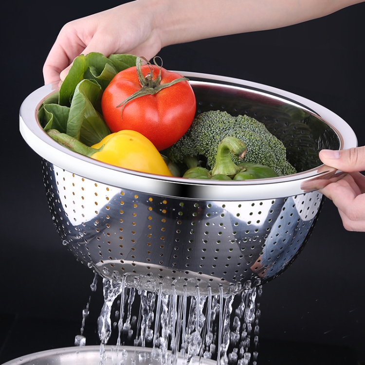 

SSGP Stainless Steel Thickened Drain Basin Vegetable Basket Washing Rice Basin, Outer Diameter:28cm