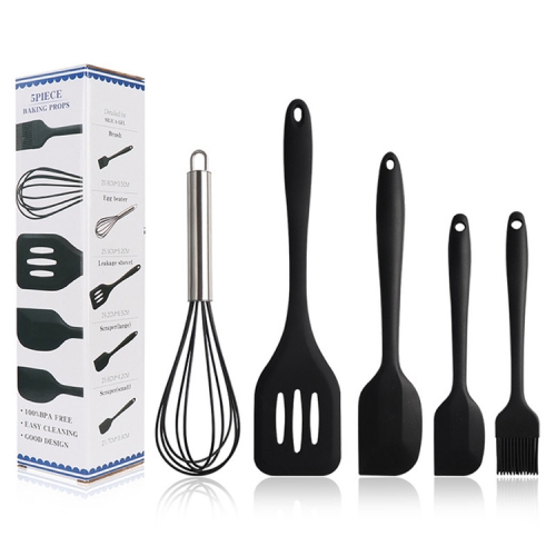 

5 In 1 Pot Spatula Silicone Spatula Egg Beater Cooking Baking Tool Set(Black)