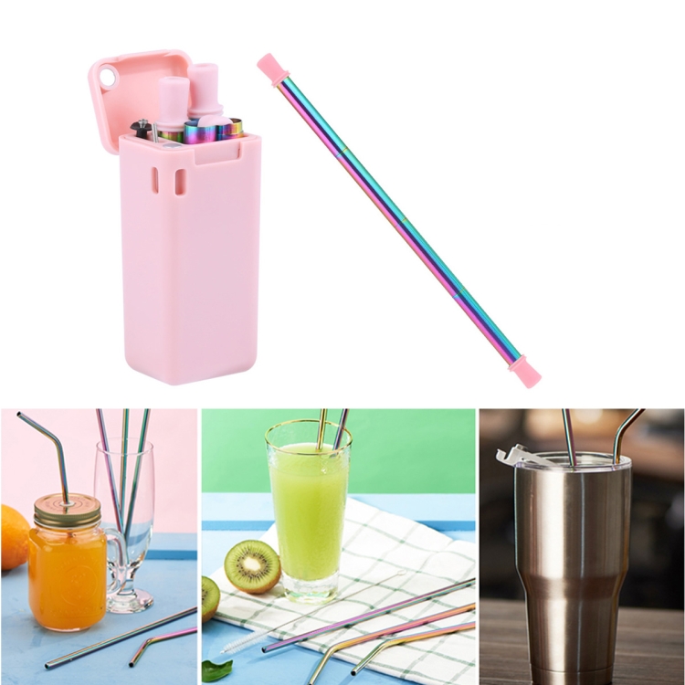 

Portable Foldable Collapsible Reusable Dazzling Colors Stainless Steel Drinking Straw Outdoor Household Drinking Tool Set(Pink)
