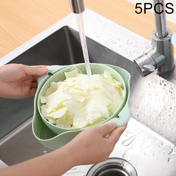 

5 PCS Multifunctional Reversible Kitchen Fruit and Vegetable Basket Plastic Double-layer Drain Basket(Green)