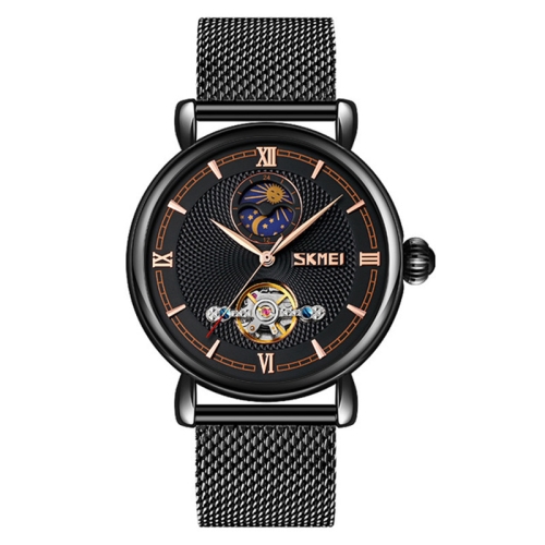 

Skmei 9220 Men Mesh Belt Automatic Hollow Mechanical Watch Student Watch, Colour:Black Shell Black Face