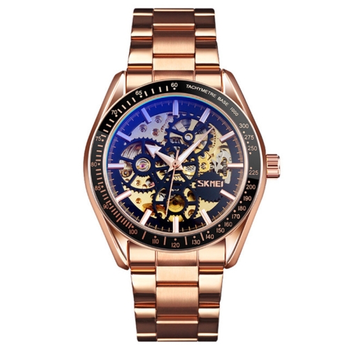 

SKMEI 9194 Men Automatic Skeleton Mechanical Steel Band Watch, Colour:Rose Gold