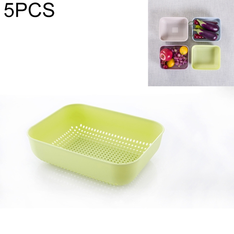 

5 PCS Multifunctional Fruit and Vegetable Basket Plastic Square Hollow Drain Basket, Size:L(Green)