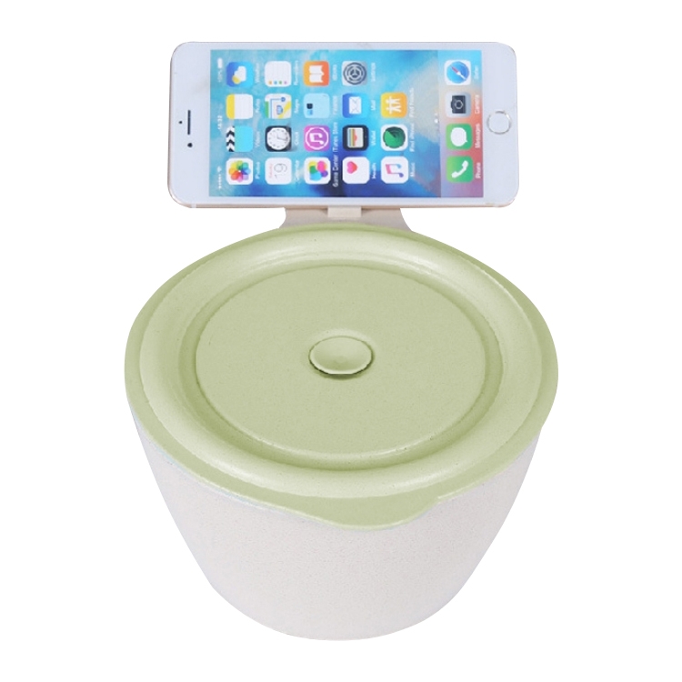 

Wheat Fiber Instant Noodle Bowl Creative and Convenient Sealed Lunch Box with Mobile Phone Holder(Green)
