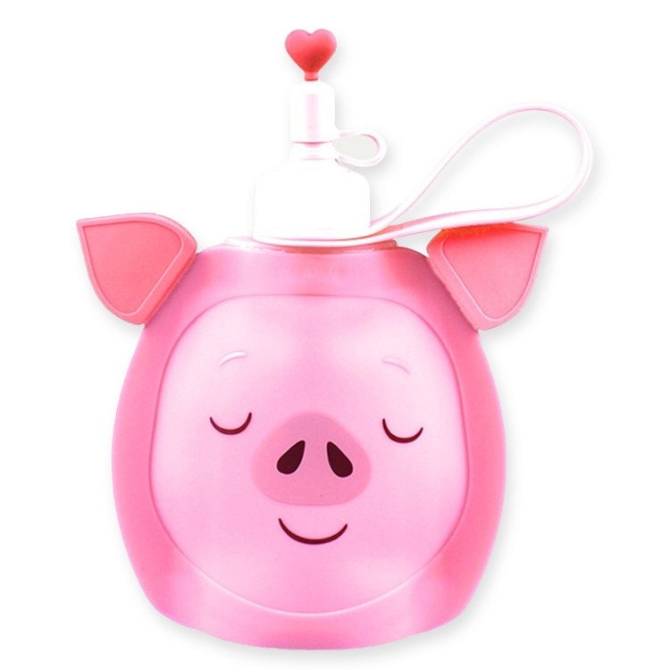 

Childrens Silicone Kettle Outdoor Portable Sports Collapsible Kettle(Pink Piggy)