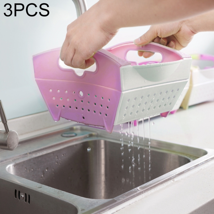 

3 PCS Foldable Vegetable and Fruit Plastic Storage Basket Multifunctional Drain Basket, Size:23.9 x 21.3 x 15.5 cm(Purple)