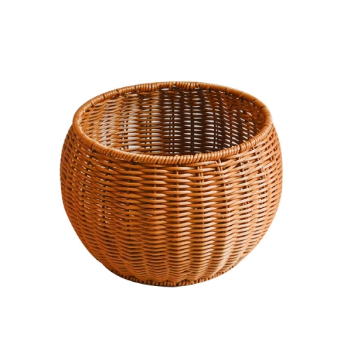 

Round Snack Basket Rattan Woven Home Fruit and Vegetable Storage Basket Kitchen Drain Basket, Size:20 x 16 cm(Brown)