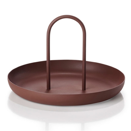 

Round Handheld Portable Tray Porch Sundries Small Objects Desktop Storage Tray(Brown)