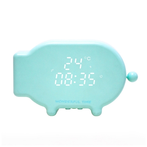 

Cartoon Cute Pig Snooze Clock USB Charging Sound Control Night Light Indoor Luminous Thermometer(Green)