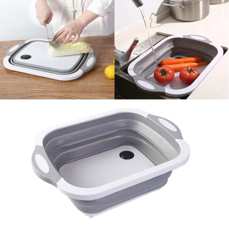 

Sink Cut Washing Fruit Vegetables Dual-purpose Kitchen Multifunctional Storage Folding Cutting Board Drain Basket(Gray)