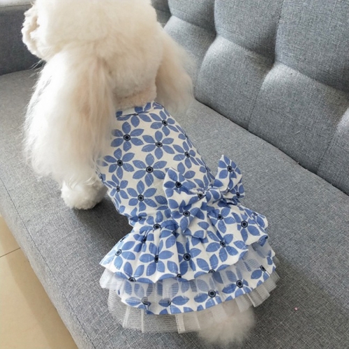 

Pet Clothes Spring and Summer Cotton Small Dog Princess Pet Skirt, Size:L(Blue Maple Leaf)