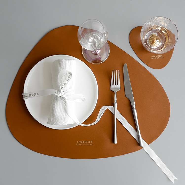 

Creative Leather Soft Placemat Home Ellipse Waterproof and Oil Proof Insulation Mat Coaster(Brown)