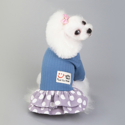 

Pet Dog Costume Skirt Spring and Summer Smiley Polka Dot Dress, Size:M(Blue)