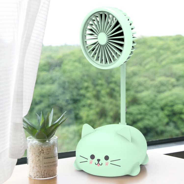 

Student Desktop Learning Cute Cartoon Mini Fan, Style:Kitten(Green)