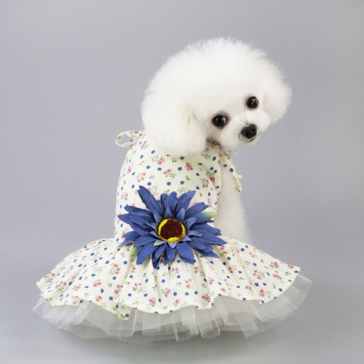 

Pet Clothing Dog Cat Spring and Summer Breathable Daisy Skirt, Size:M(Blue Flower)