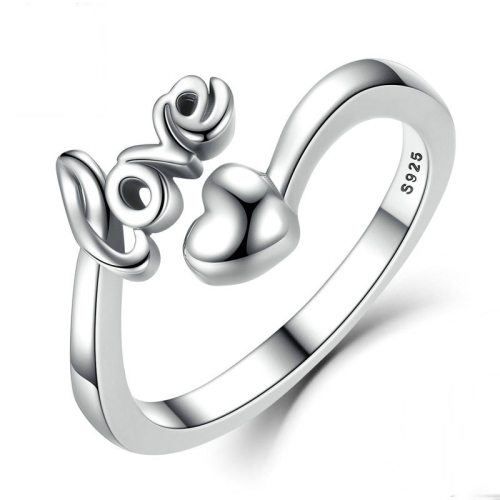 

S925 Sterling Silver Ring Love Heart-shaped Letter LOVE Open Ring